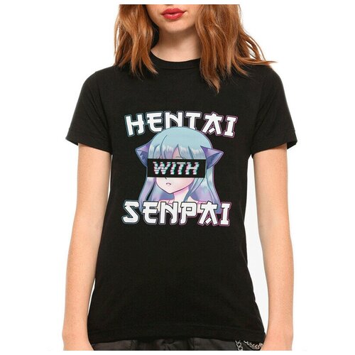 Футболка Design Heroes Hentai With Senpai / Аниме Тян / Женская Черная XL