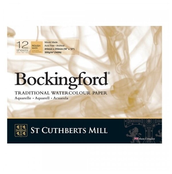 Бумага для акварели Bockingford Rough Pads White 300 g/m² 410x310mm (16" x 12") склейка 12л, торшон, 100% целлюлоза