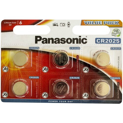 Батарейки Panasonic CR2025 3v дисковые литиевые Lithium Power в блистере 6шт