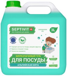 Средство для мытья посуды, овощей и фруктов SEPTIVIT Premium/ Гель для мытья посуды Септивит / Альпийская мята, 3 литра (3000 мл.)
