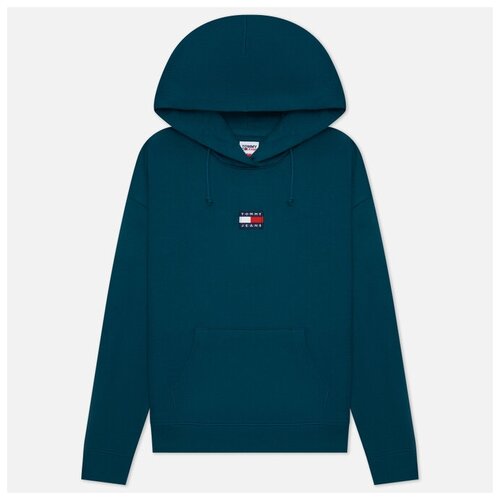 фото Женская толстовка tommy jeans tommy center badge hoodie зелёный , размер s