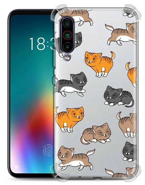 Полупрозрачный дизайнерский силиконовый с усиленными углами чехол для Meizu 16T Прозрачные кошки