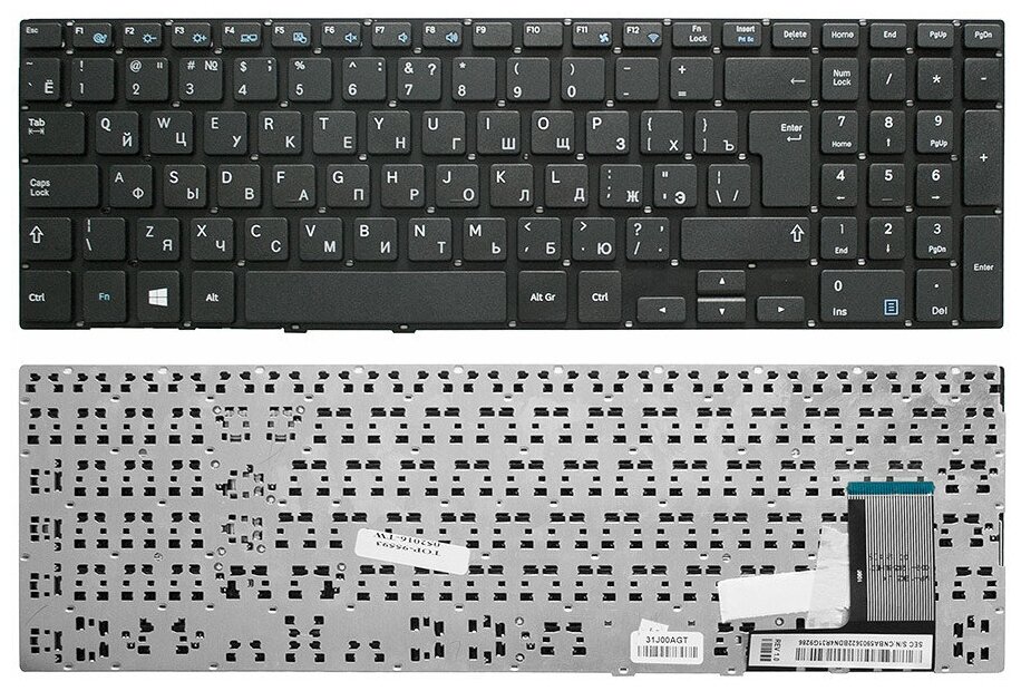 Клавиатура для ноутбука Samsung NP370R5E NP450R5V NP470R5E Series. Г-образный Enter. Черная без рамки. PN: BA75-04478C BA59-03682C.