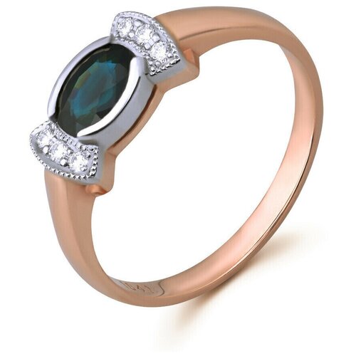 фото 88143-3 кольцо русские самоцветы кольцо с сапфиром и бриллиантами из красного золота 585 пробы,17,5 размер