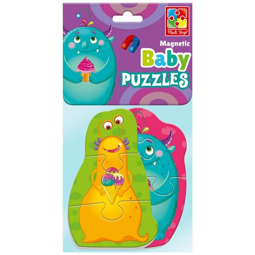 фото Мягкие магнитные пазлы vladi toys baby puzzle "монстрики" 2 картинки, 7 эл., vt3208-22