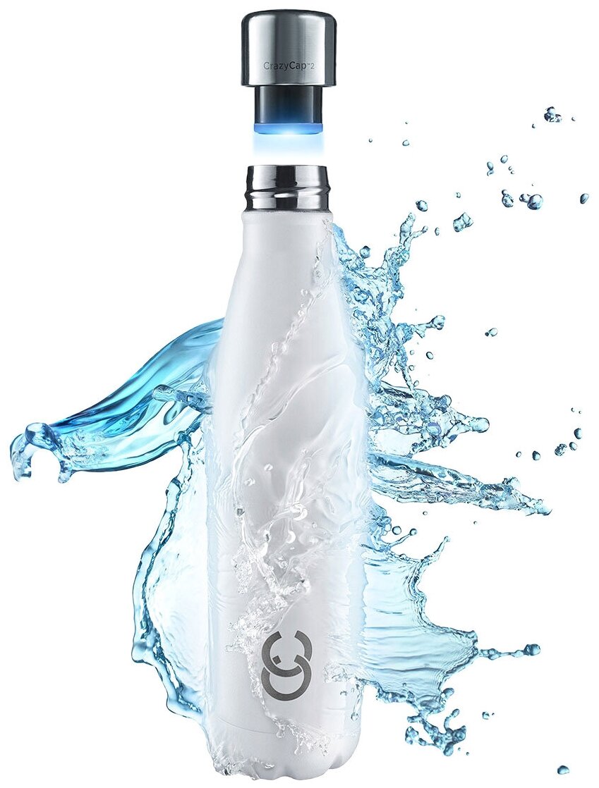 Бутылка-термос CrazyCap 2-го поколения с УФ-стерилизатором, белая [CCGEN2-500-WHITE]