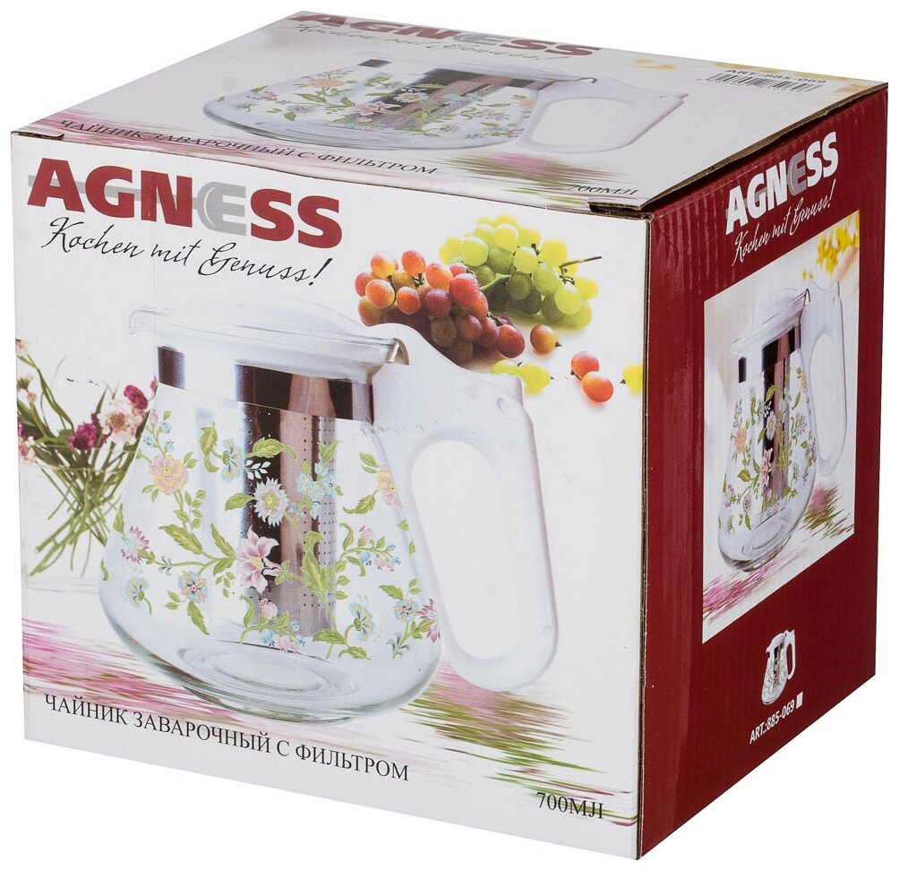 Заварочный чайник AGNESS С фильтром FLOWERS 700 МЛ. - фотография № 2