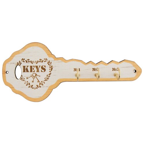 Ключница настенная ключ, 3 крючка, МДФ, 22х14 см