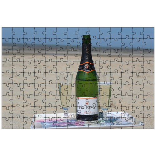 фото Магнитный пазл 27x18см."шампанское, море, бутылка" на холодильник lotsprints