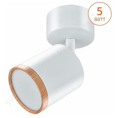 Светильник накладной поворотный Lumin Arte SPOT06-CLL5W-1, 5 Вт, цвет белый/дерево