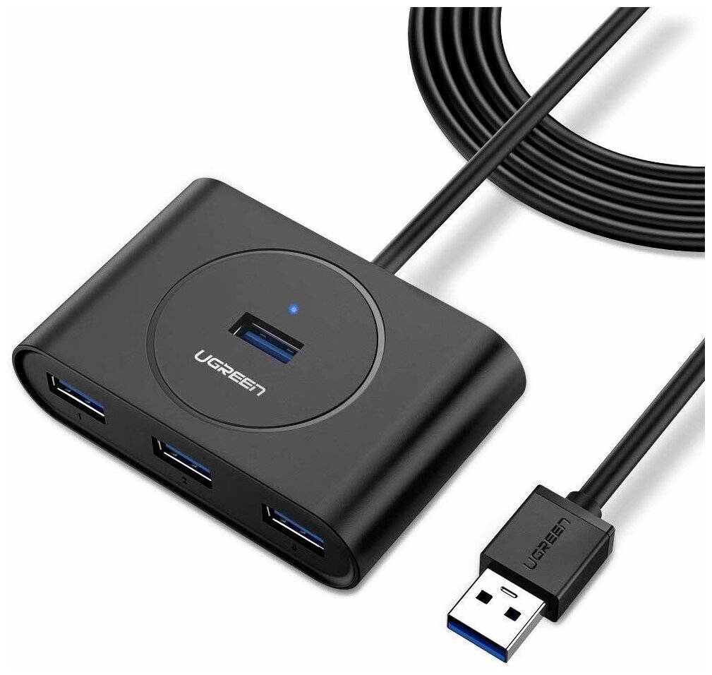 Хаб UGREEN CR113 (20290) USB 3.0 Hub. USB 3.0 to 4 USB 3.0 Длина 0,5 м. Цвет: черный