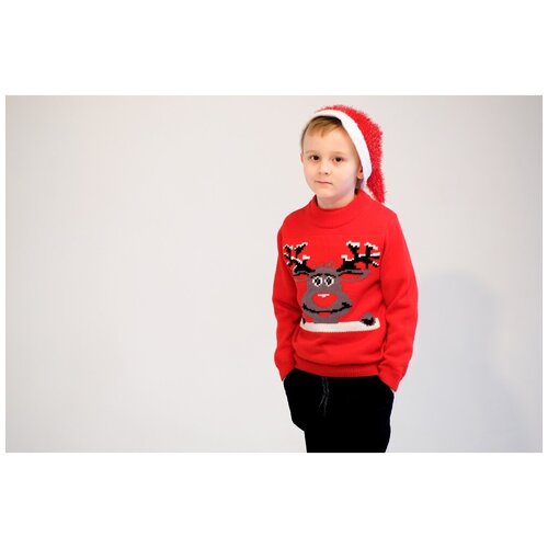 фото Свитер для мальчика "новогодний олень", tm gakkard , красный ,110 см
