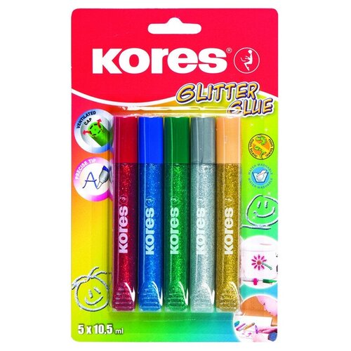 Клей с блестками Kores 5 цветов по 10,5 мл клей с блестками crayola 9 цветов