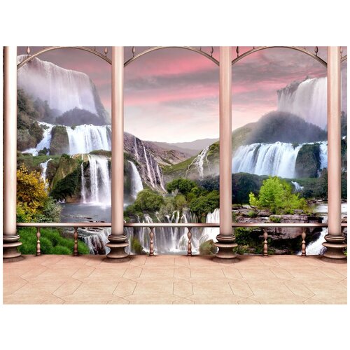 Фотообои Уютная стена Райский водопад 360х270 см Бесшовные Премиум (единым полотном)