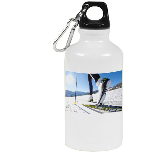 Бутылка с карабином CoolPodarok Лыжи Лыжник Лыжня Снег Палки