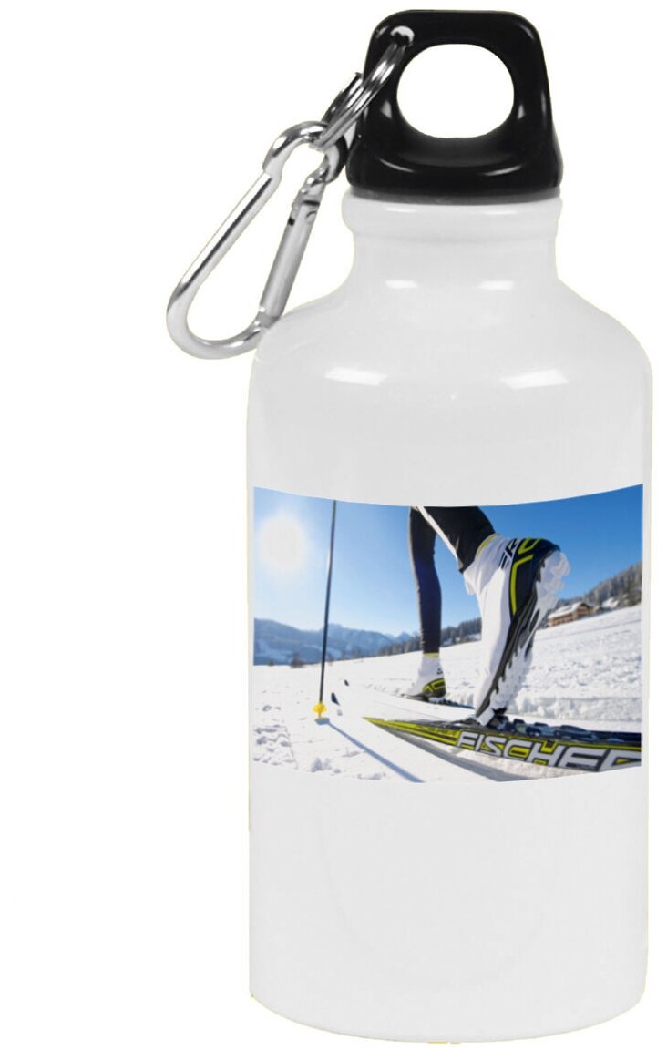 Бутылка с карабином CoolPodarok Лыжи Лыжник Лыжня Снег Палки