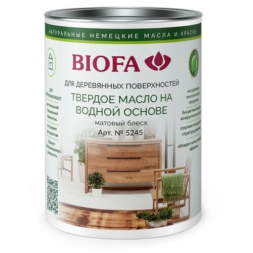 Масло Biofa твердое на водной основе матовое 5245, бесцветный, 1 л