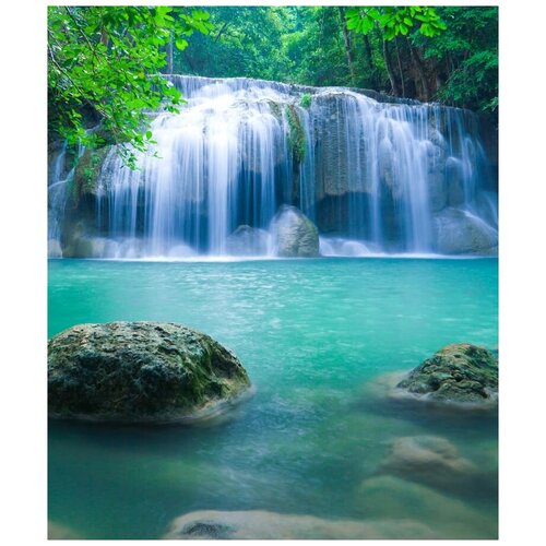 Фотообои Уютная стена Прекрасный лесной водопад 230х270 см Виниловые Бесшовные (единым полотном)
