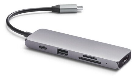 USB-хаб Satechi USB-C Multiport Pro для Macbook с портом USB-C. Порты: 1 x USB 3.0, SD, microSD, 1 x HDMI, 1 x USB-C. Цвет серый космос.