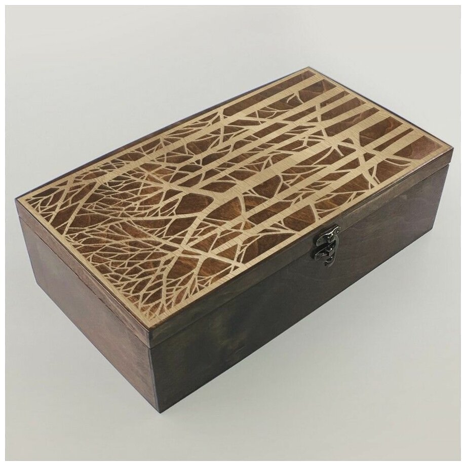 Коробка для чайных пакетиков Чайница из дерева, 8 отделений с узором пейзаж, деревья - 174" - фотография № 1