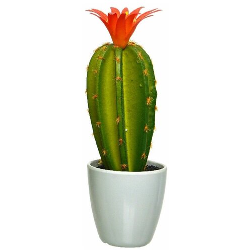 Искусственное растение в горшке цветущий кактус (с красным цветком), пластик, 24 см, Kaemingk 800744-4