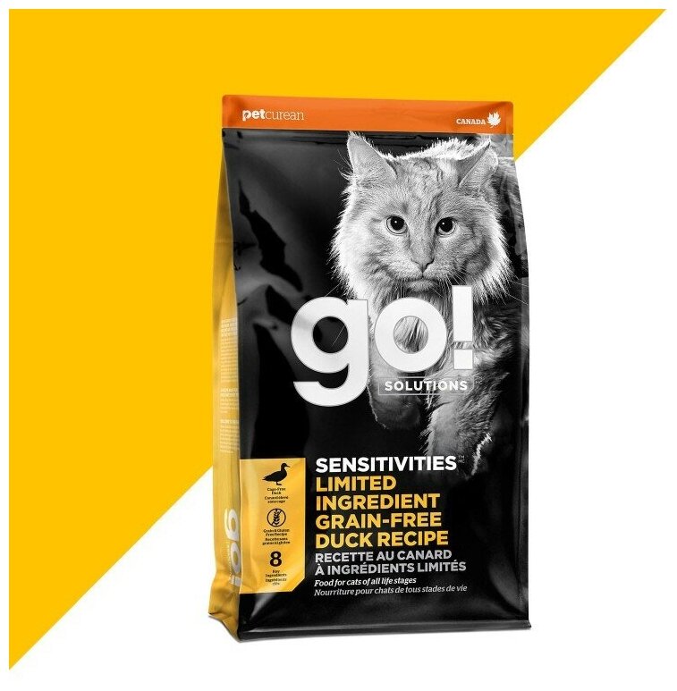 GO! для котят и кошек с чувств. пищеварением со свежей уткой (GO! SENSITIVITIES Limited Ingredient Grain Free Duck Recipe CF ) 1,36 кг - фотография № 3