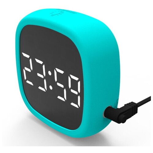 Многофункциональные электронные часы будильник A157-807 с крупными цифрами громким звуком встроенным зеркалом в силиконовом корпусе работает от батареек и USB + зарядка в комплекте бирюзового цвета