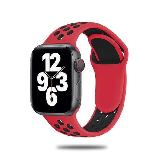 Cиликоновый ремешок спортивный для Apple Watch Series 1-8 - 38/40/41 мм (эпл вотч), красный-черный