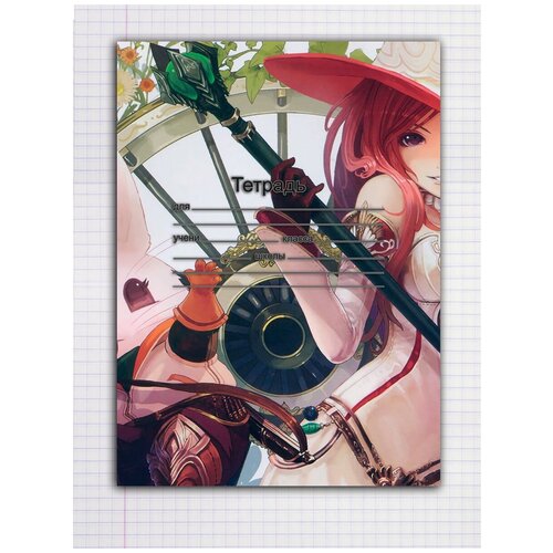 фото "набор тетрадей 5 штук, 18 листов в клетку с рисунком аниме девушка в шляпе" drabs