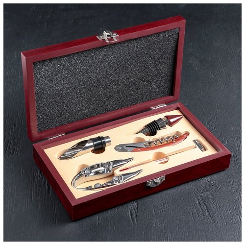 Набор для вина 5 предметов штопор каплеуловитель пробка термометр резец для фольги 1676₽