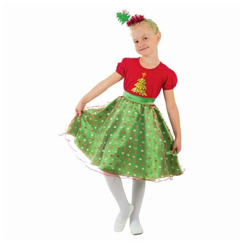 фото Карнавальный костюм "ёлочка в горошек", платье, ободок, р-р 32, рост 128 см страна карнавалия