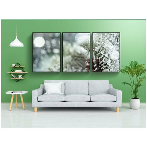 фото Набор модулных постеров для интерьера "зима, рождество, иней" 60x90 см. в тубусе, без рамки lotsprints