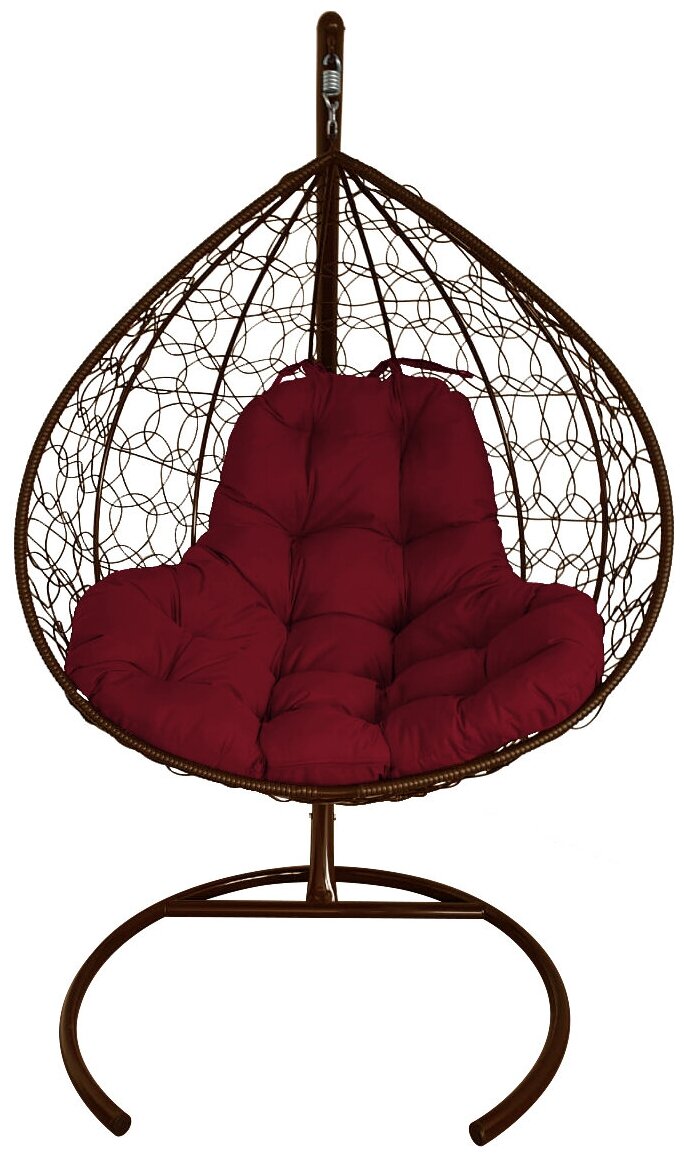 Подвесное кресло M-Group XL ротанг коричневое, бордовая подушка - фотография № 18