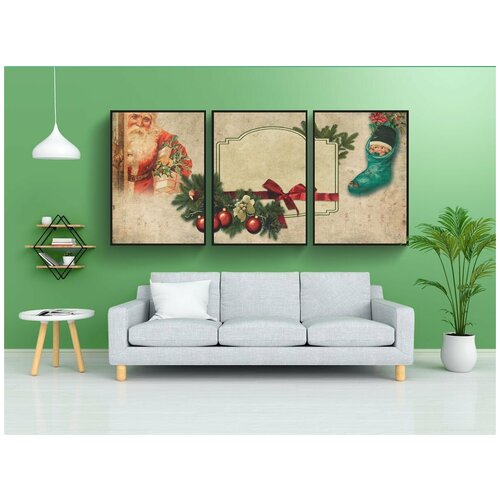 фото Набор модулных постеров для интерьера "рождество, дед мороз, рождественский мотив" 60x90 см. в тубусе, без рамки lotsprints