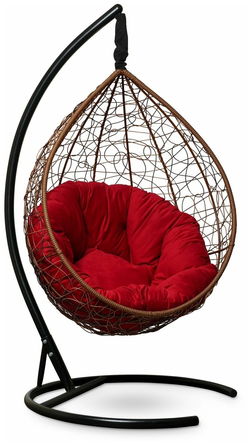 Подвесное кресло-кокон SEVILLA VERDE VELOUR горячий шоколад + каркас (красная подушка) - фотография № 1
