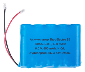 Аккумулятор ShopElectro SE 600АА, 6.0 В, 600 мАч/ 6.0 V, 600 mAh, NiCd, с универсальным разъёмом