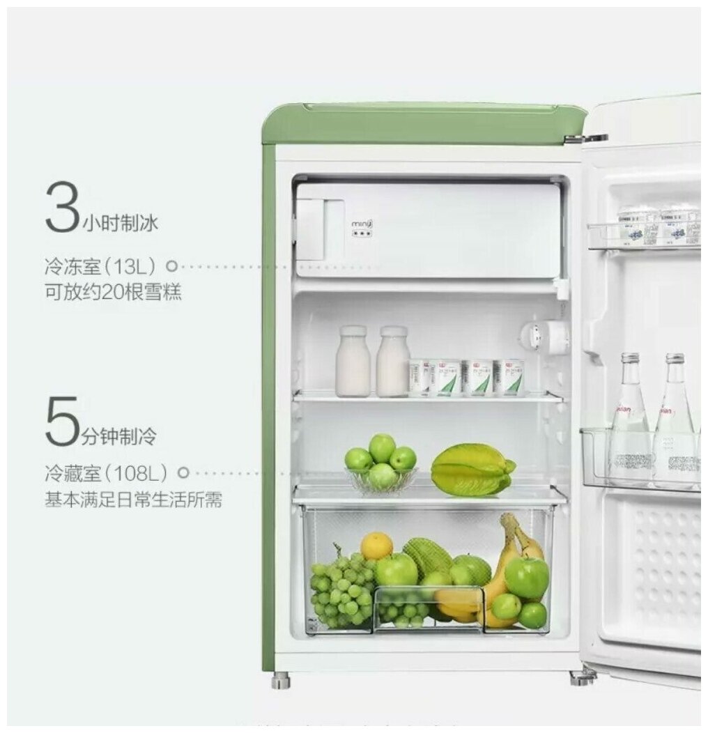 Холодильник Xiaomi MiniJ Retro Light Series BC-M121CG (Green) - фотография № 3