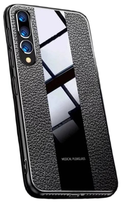 Чехол панель накладка Чехол. ру для OPPO Reno 3 Pro 5G из качественного силикона с дизайном под кожу со стеклянной вставкой черная
