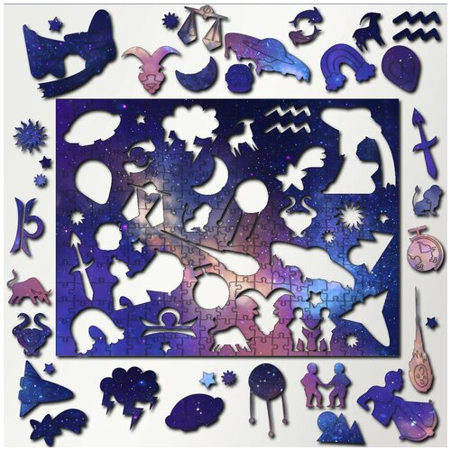 Пазл деревянный с фигурками из дерева 340 деталей 36х27 см космос галактика звезды - 3345