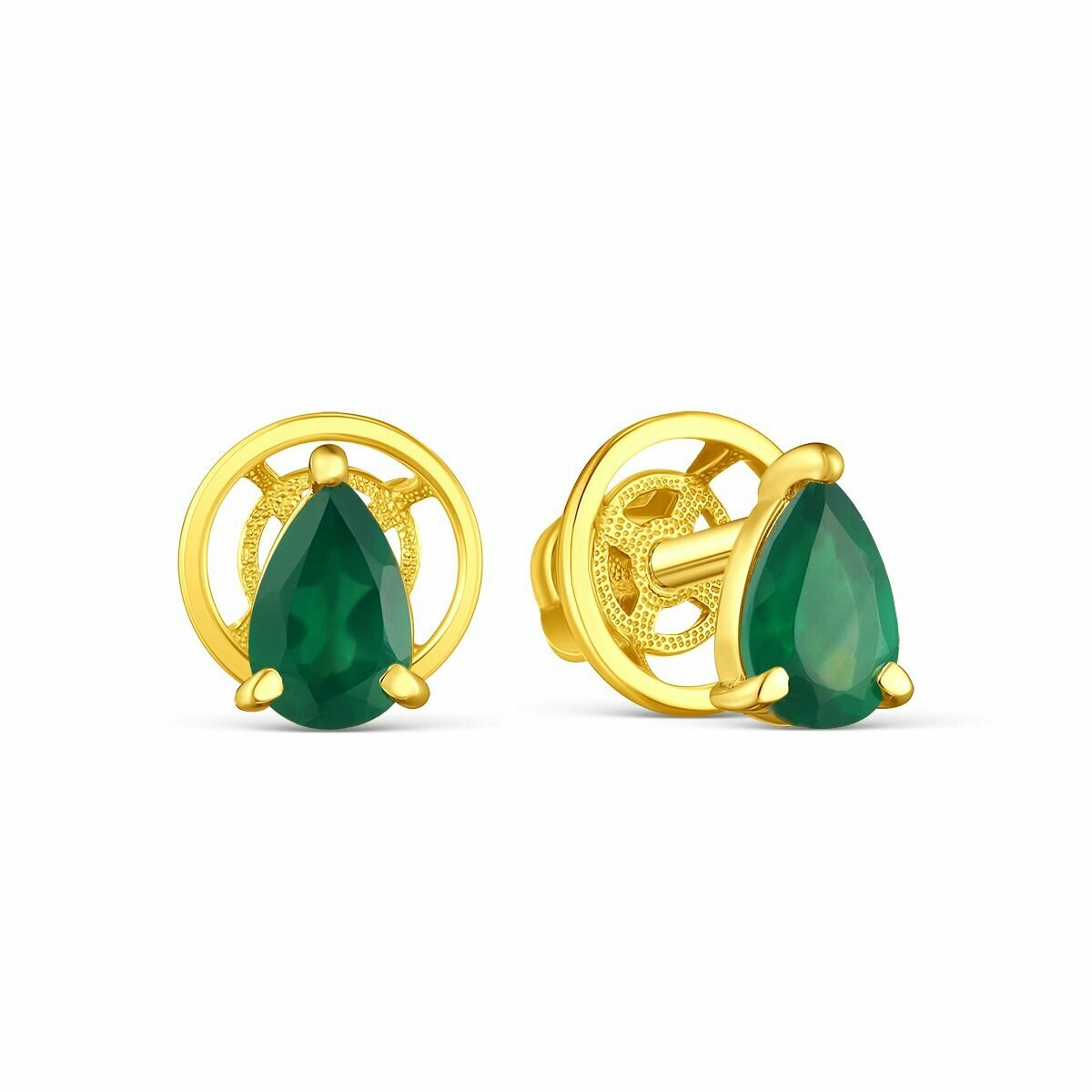 Серьги пусеты VALTERA, серебро, 925 проба, золочение, агат, размер 8 мм, , золотой