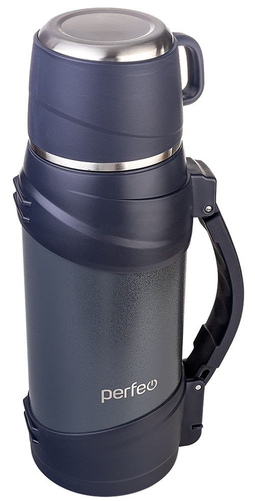 Термос PERFEO для напитков с к/п, ситечком, чашкой, ручкой, ремнем, объем 1,6 л, серый (PF_E1364)