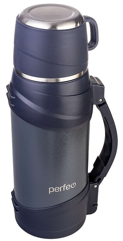 фото Термос PERFEO для напитков с к/п, ситечком, чашкой, ручкой, ремнем, объем 1,6 л, серый (PF_E1364)