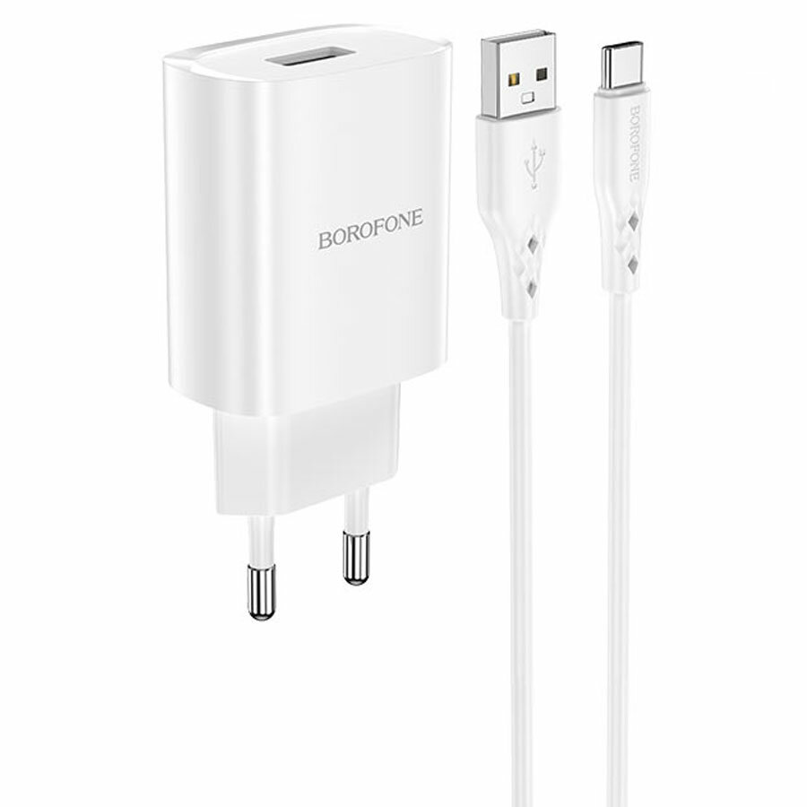 Сетевое зарядное устройство BOROFONE BN1 Innovative 1xUSB с Кабелем USB - Type-C, 2.1A, белый