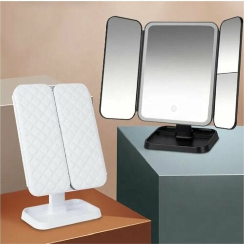 Зеркало косметическое настольное складное с подсветкой и увеличением для макияжа черное 2199₽