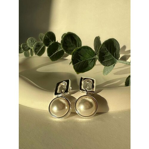 Серьги , жемчуг имитация, белый, серебряный