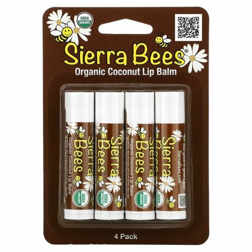 Sierra Bees, набор органических бальзамов для губ, кокос, 4 штуки