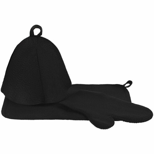 Набор для бани мужской подарочный шапка коврик рукавица Парилка, черный