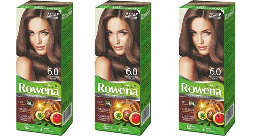 Краска для волос Rowena Soft Silk тон 6.0 натуральный русый, без аммиака, 115 мл, 3 шт.