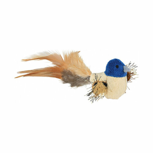 Игрушка для кошек Птичка плюшевая с перьями, 8 см игрушка для кошек trixie птичка 45765 бежевый синий