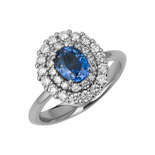 Кольцо помолвочное Constantine Filatov кольцо с синим сапфиром, белое золото, 585 проба, родирование, сапфир, бриллиант, размер 17, синий, белый